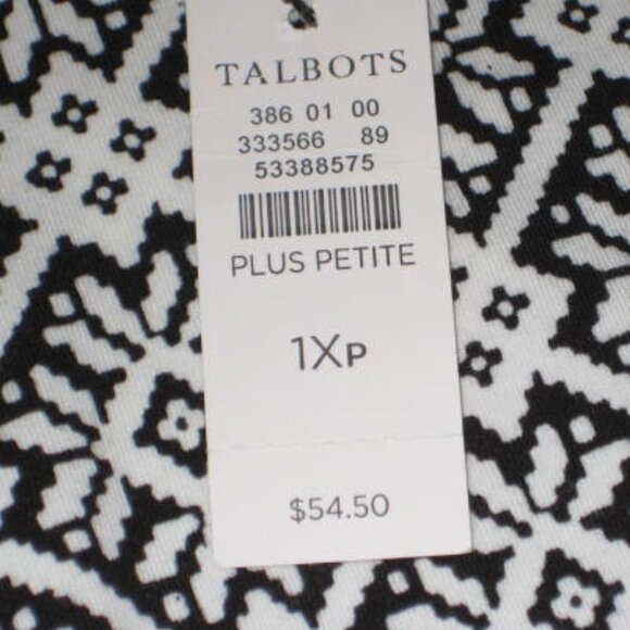 NWT The Talbots Tee Sz 1XP Black White Long Sleeve Crewneck Top Aztec Geometric - Picture 2 of 10